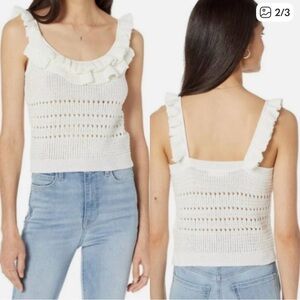 7 For All Mankind Ivory Ruffle Knit Tank Top